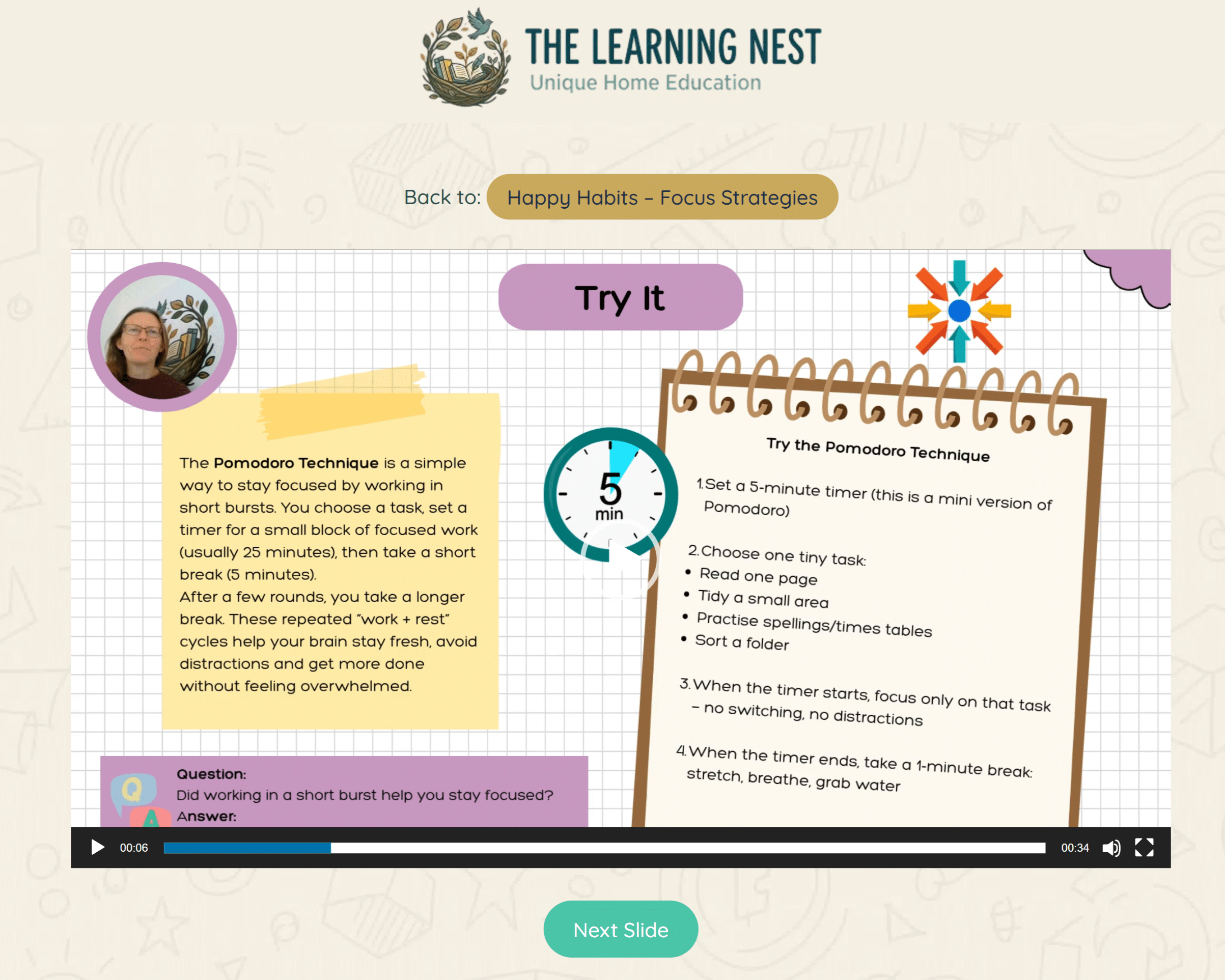 Screenshot of the Weekly Menu Of Learning